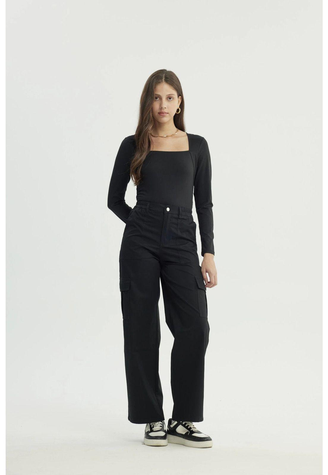Pantalón Mujer Wide Leg Negro - XV-3