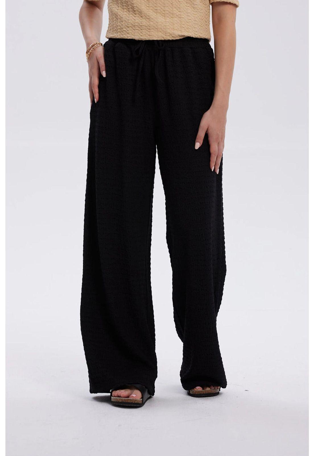 Pantalón Mujer Con Cordón Y Textura Negro-0