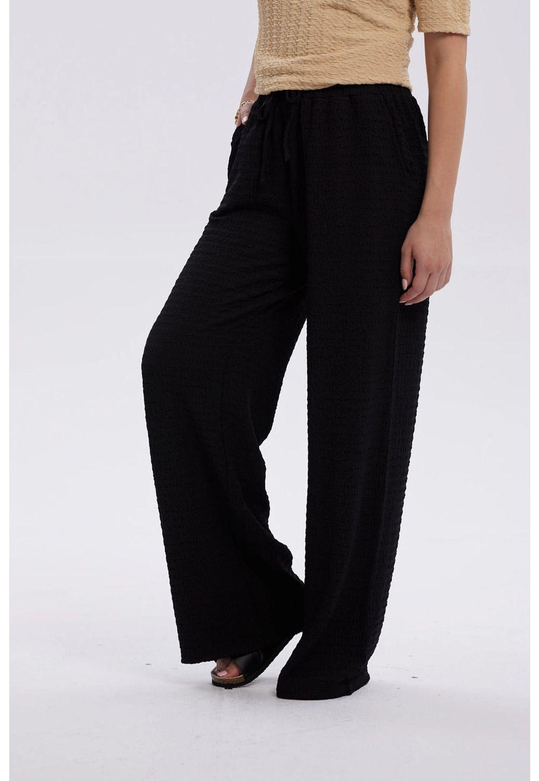 Pantalón Mujer Con Cordón Y Textura Negro-1