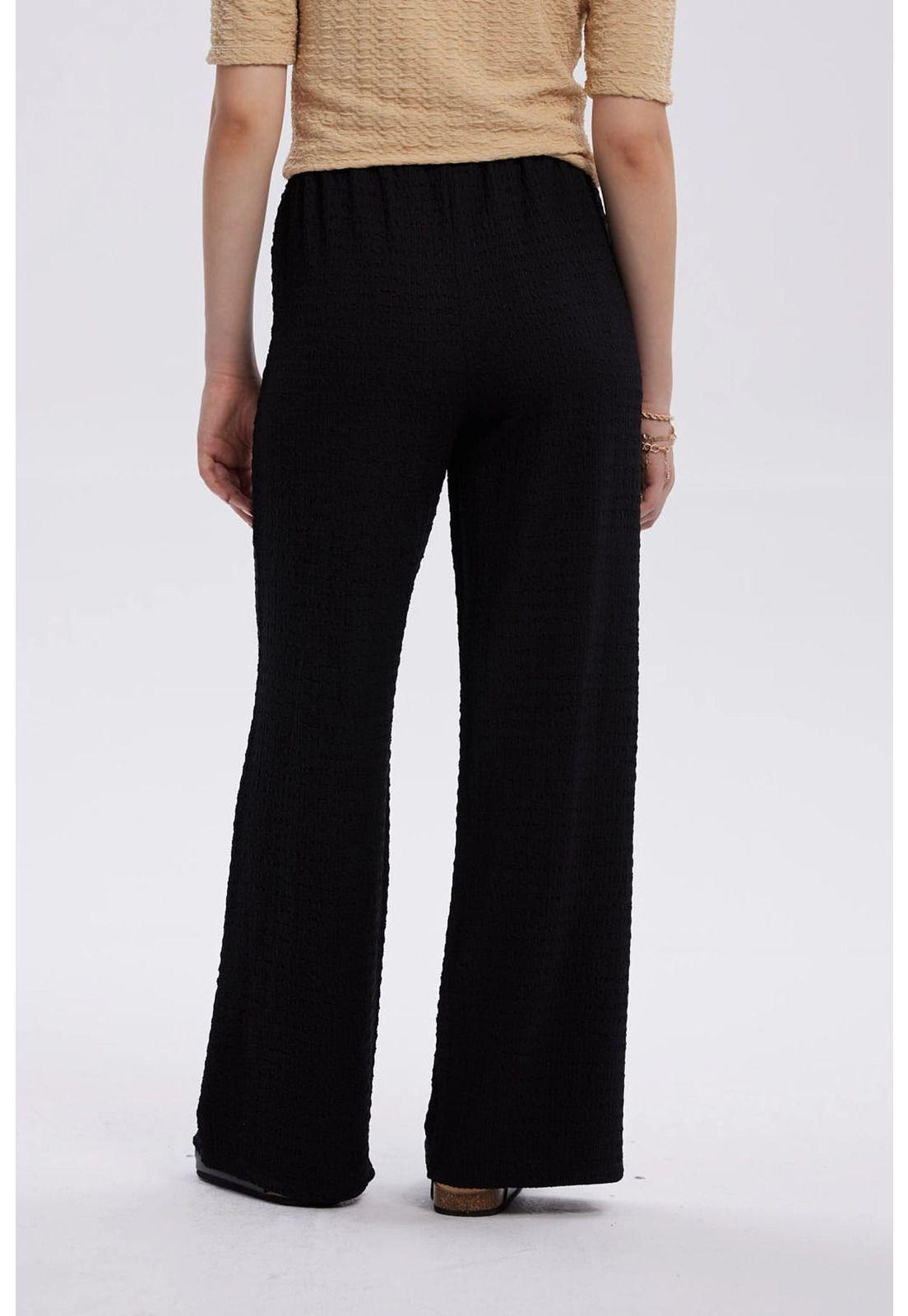 Pantalón Mujer Con Cordón Y Textura Negro-2