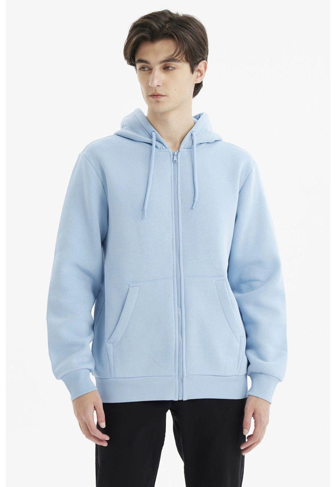 Polerón Hombre Full Zipper Basico Celeste Oscuro-0