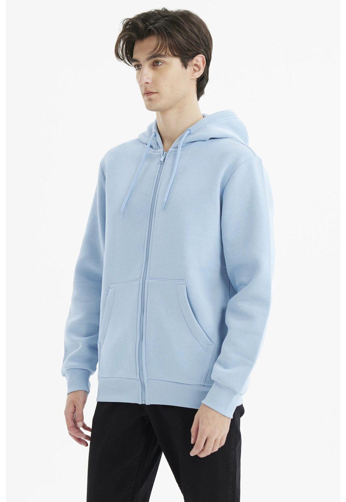 Polerón Hombre Full Zipper Basico Celeste Oscuro-1