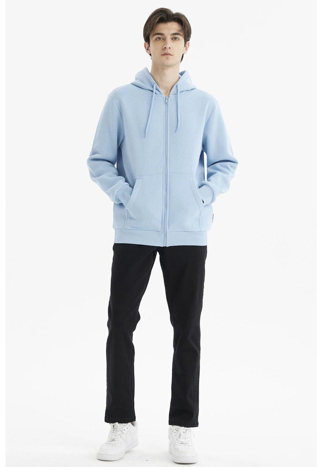 Polerón Hombre Full Zipper Basico Celeste Oscuro-3