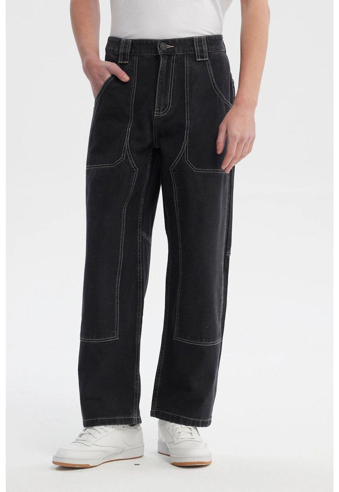 Jeans Hombre Baggy Costura Negro-0