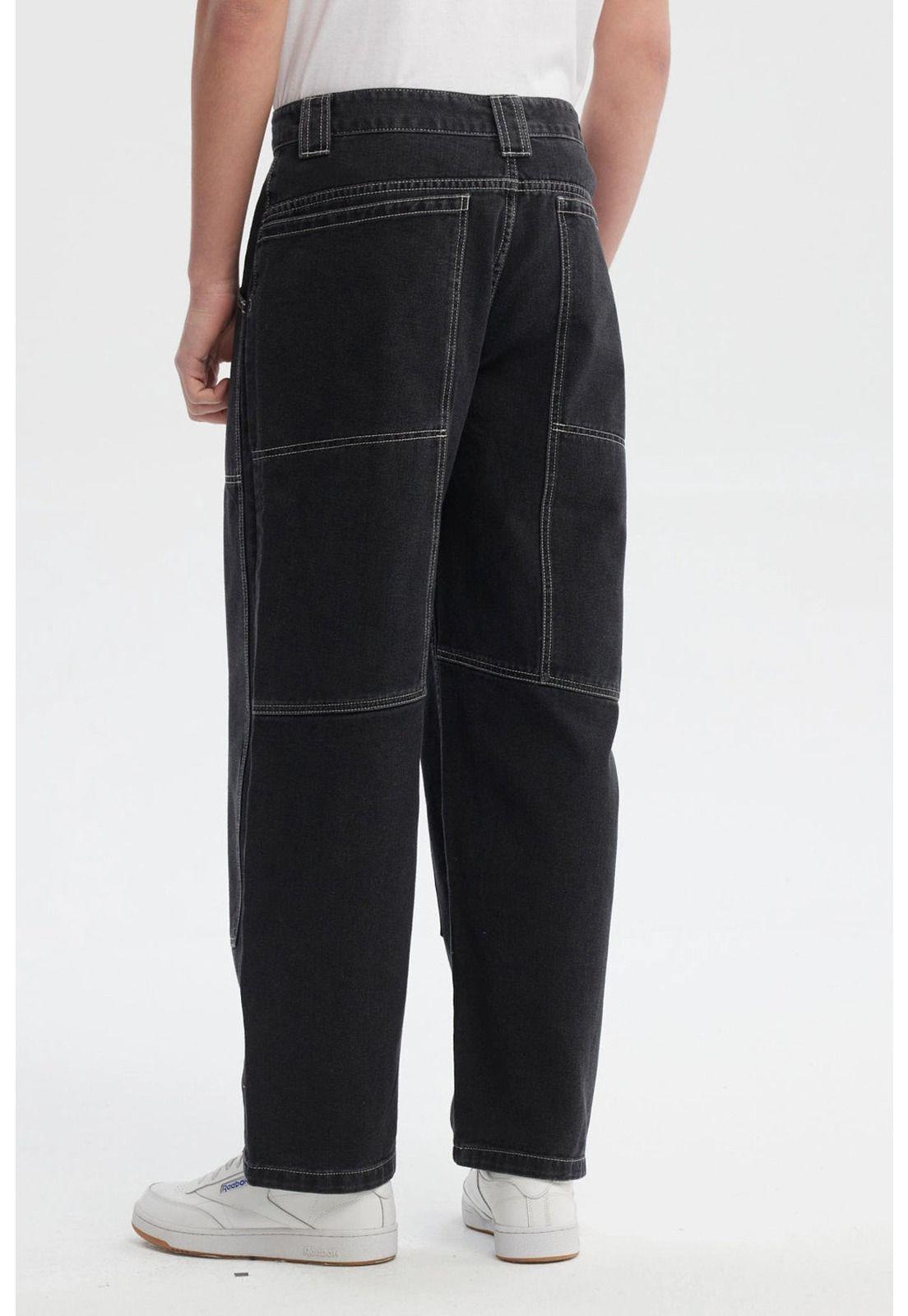 Jeans Hombre Baggy Costura Negro-2