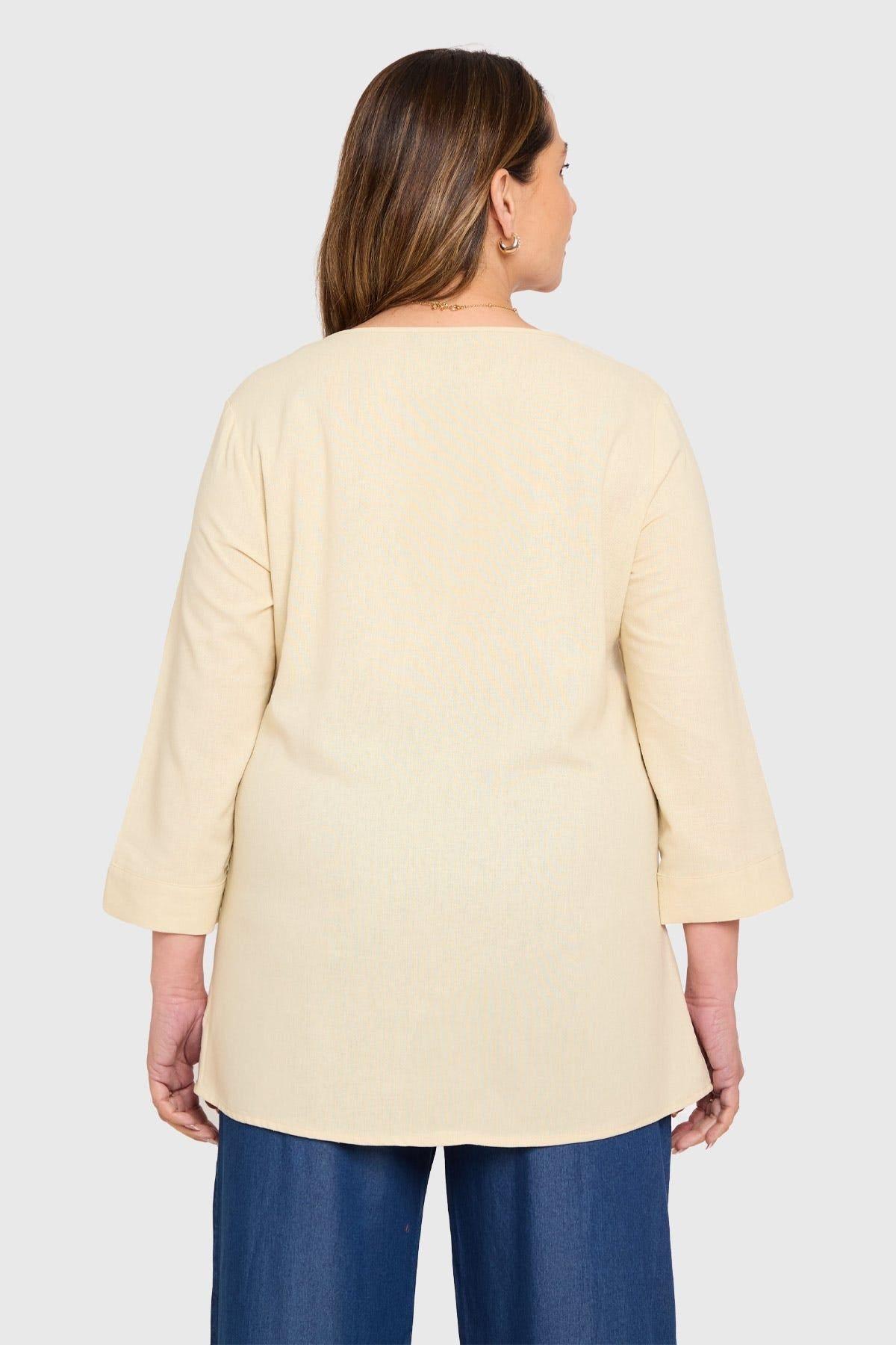 Blusa Mujer Lino Roll Up Beige-2