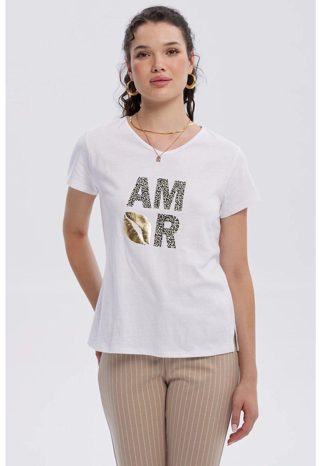 Polera Mujer Print Aplicación Folia Blanco-0