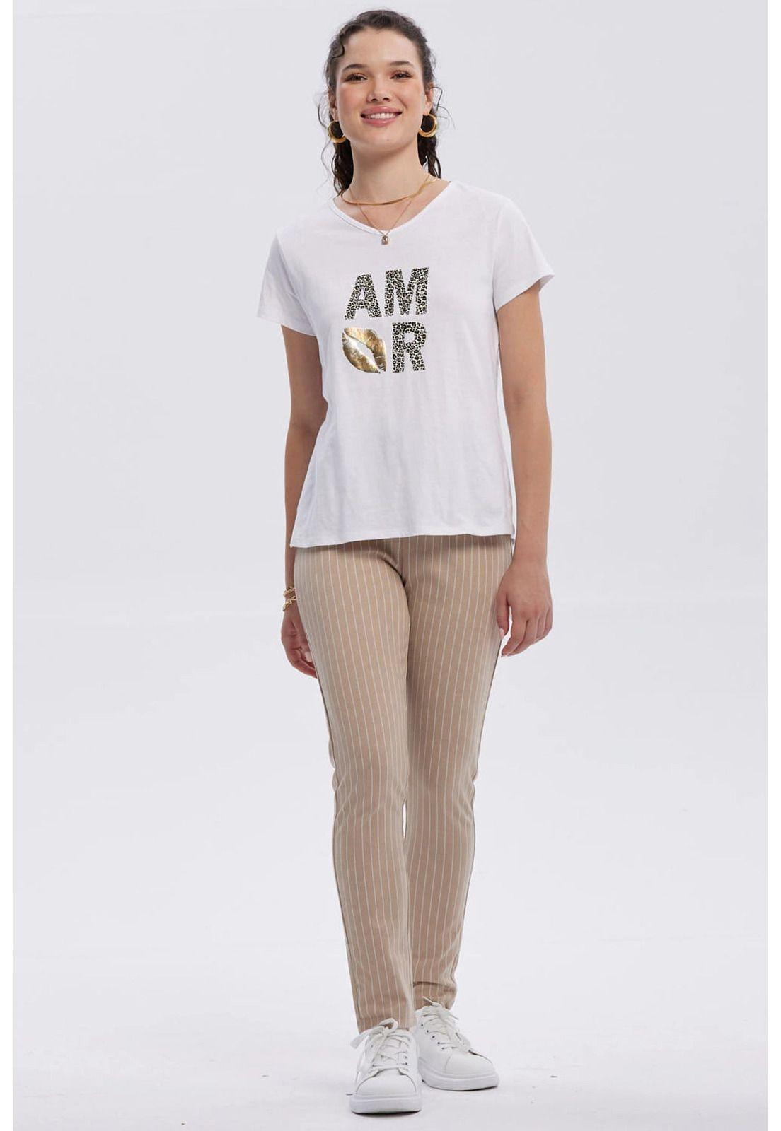 Polera Mujer Print Aplicación Folia Blanco-3