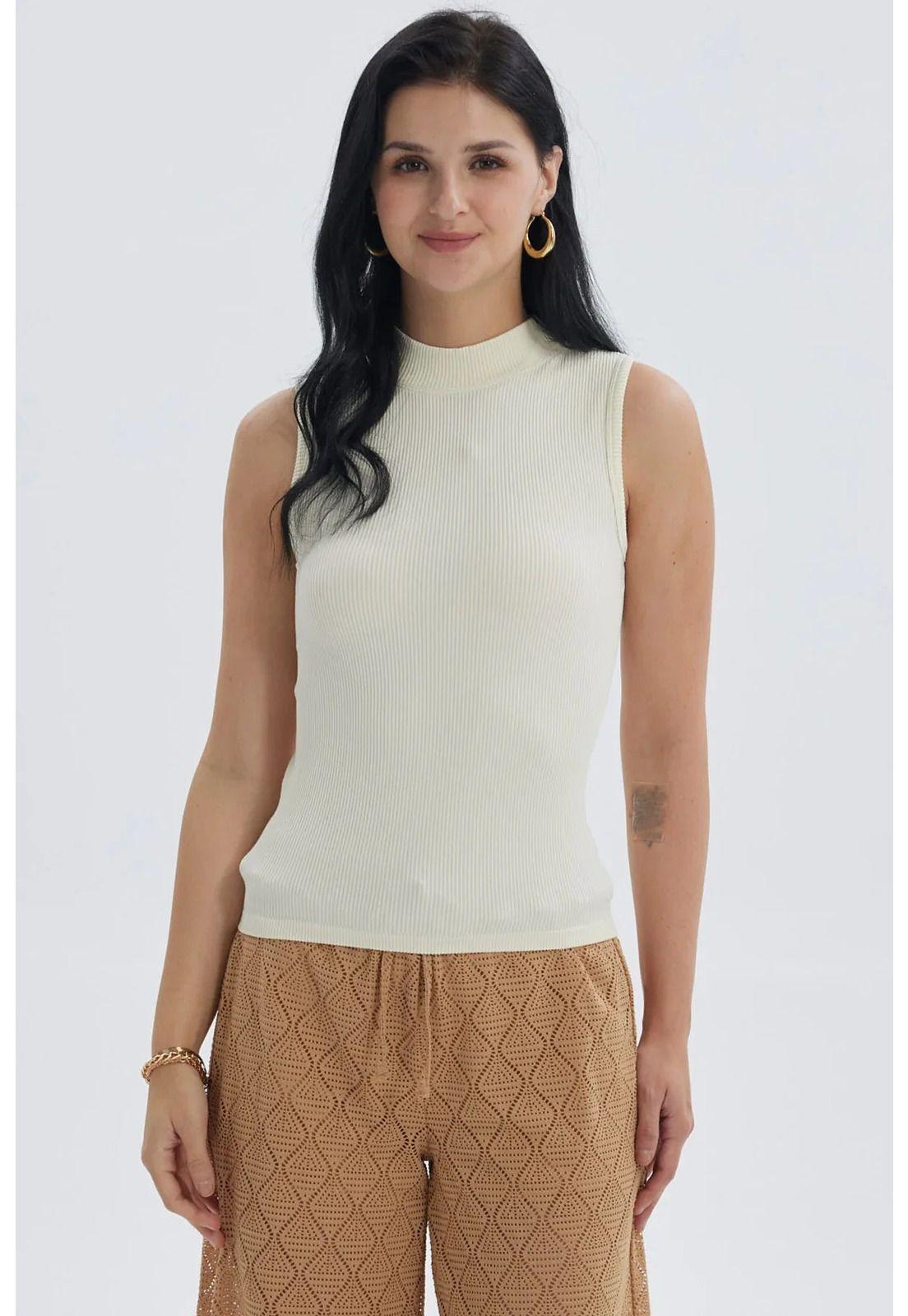 Polera Mujer Rib Crema-0