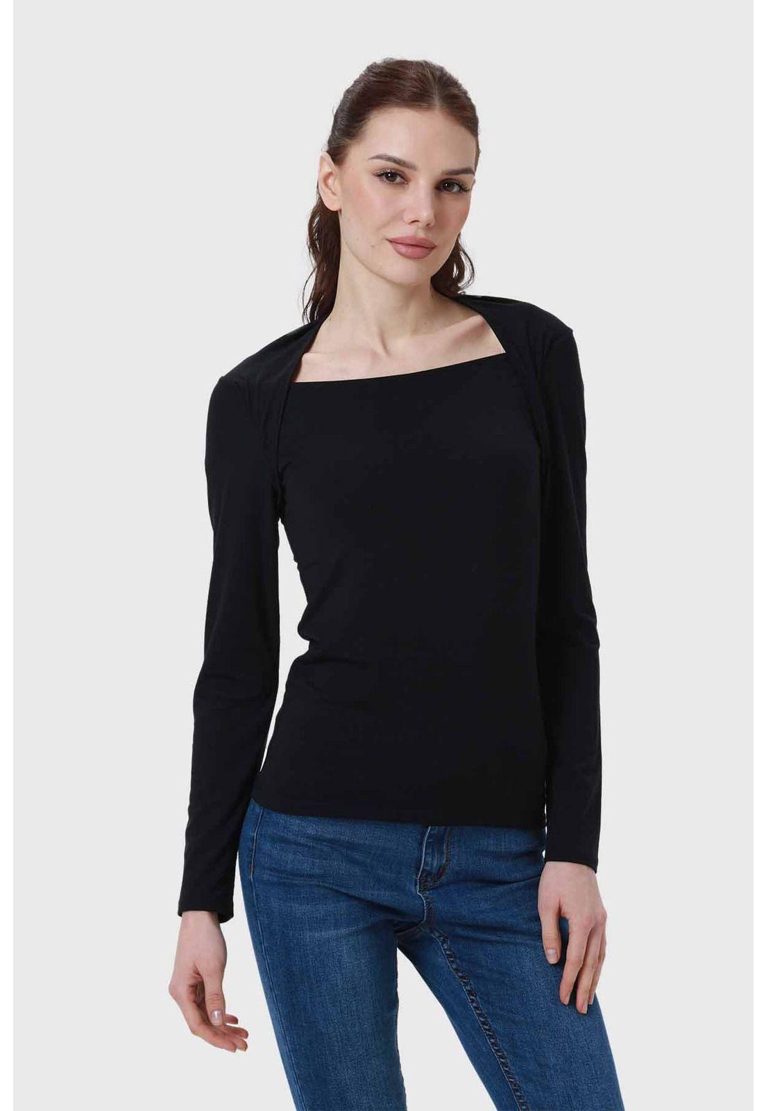 Polera Mujer Aplicación Cuello Negro-0