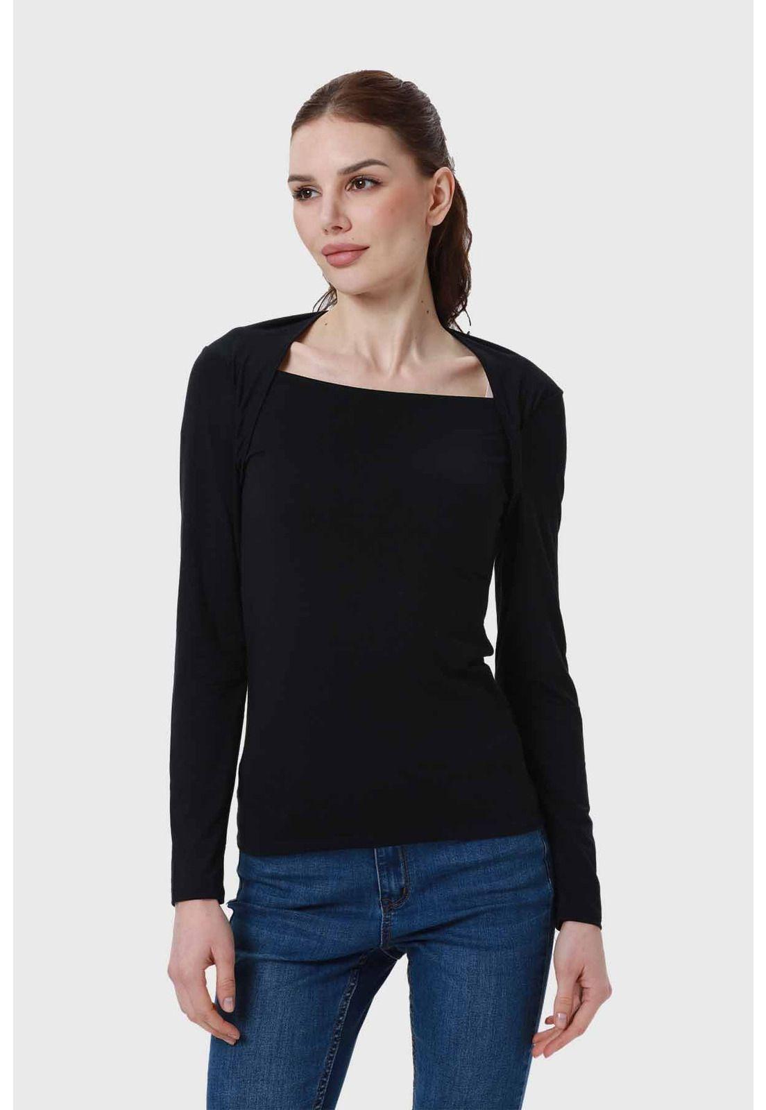 Polera Mujer Aplicación Cuello Negro-1