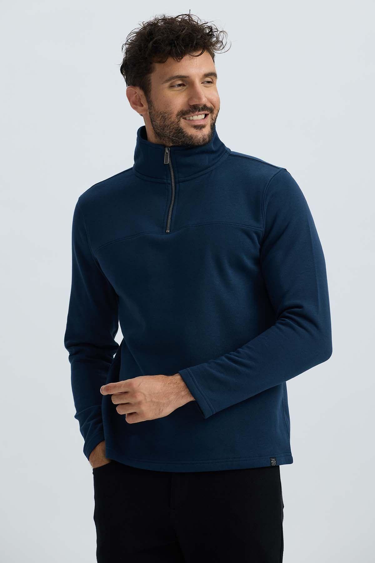Polerón Hombre Half Zipper Liso Azul Marino-2
