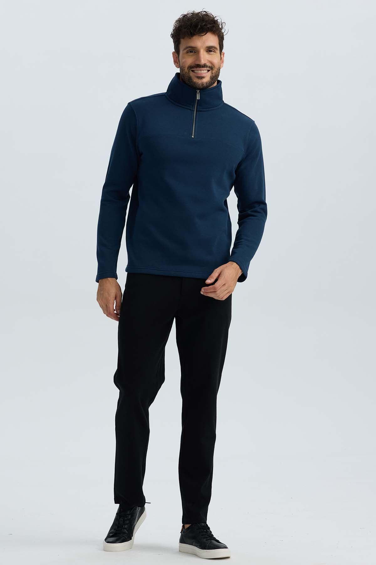 Polerón Hombre Half Zipper Liso Azul Marino-3