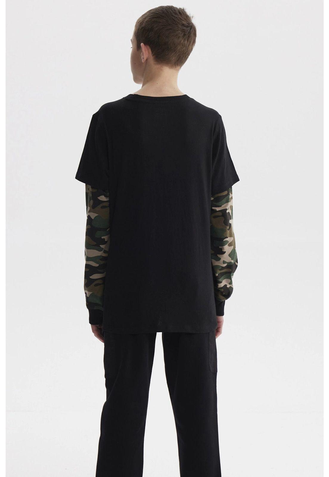 Polera Niño Doble Mangas Estampada Negro-2