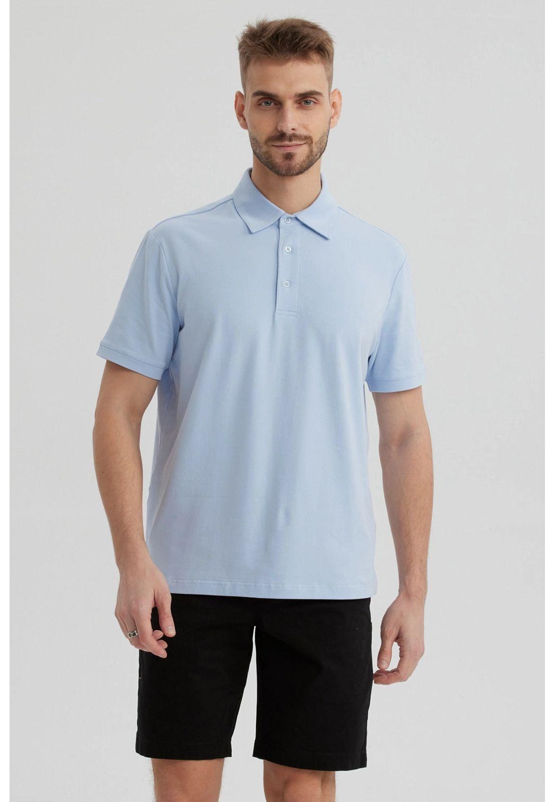 Polera Hombre Slim Cuello Camisero Celeste-0