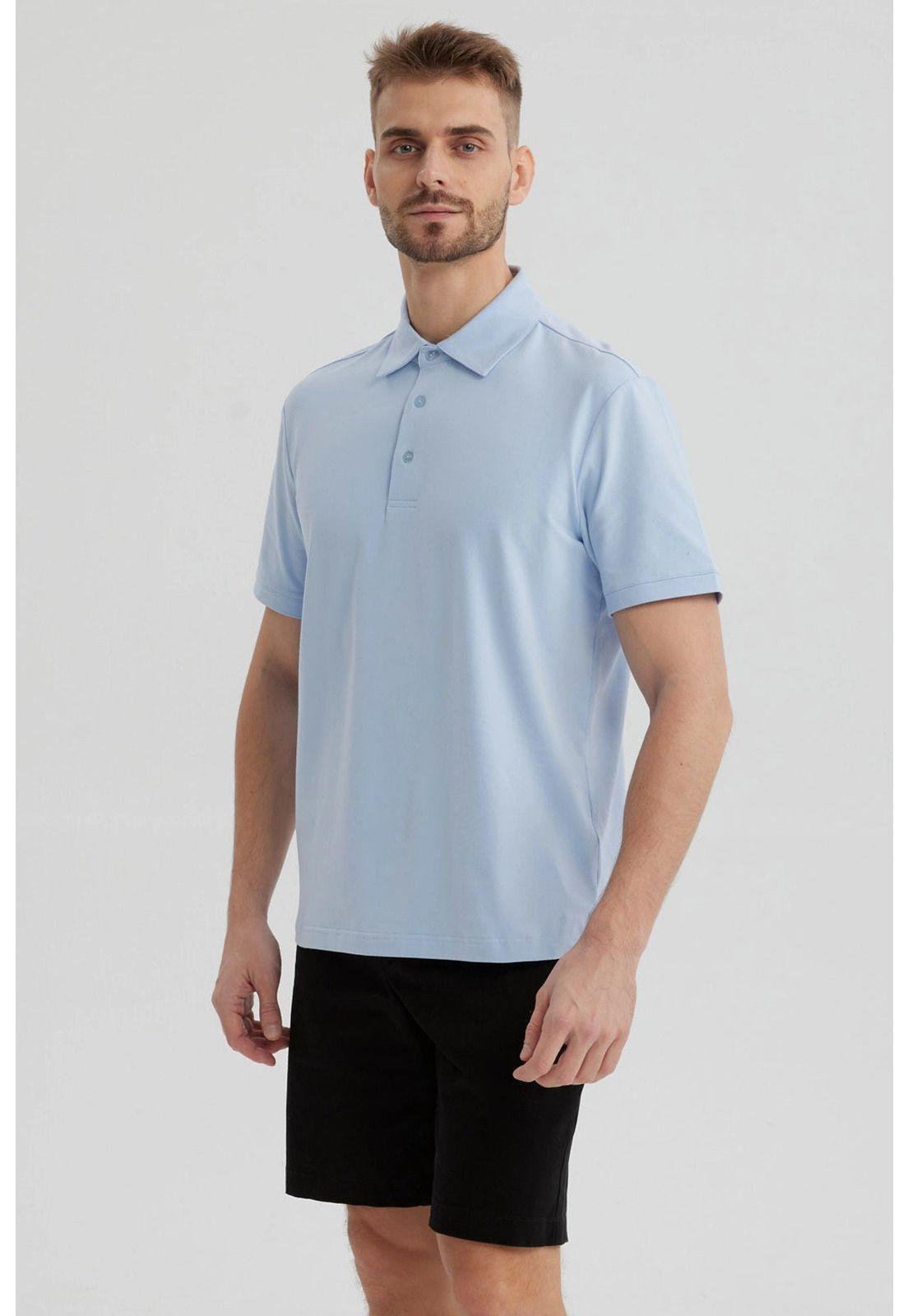 Polera Hombre Slim Cuello Camisero Celeste-1