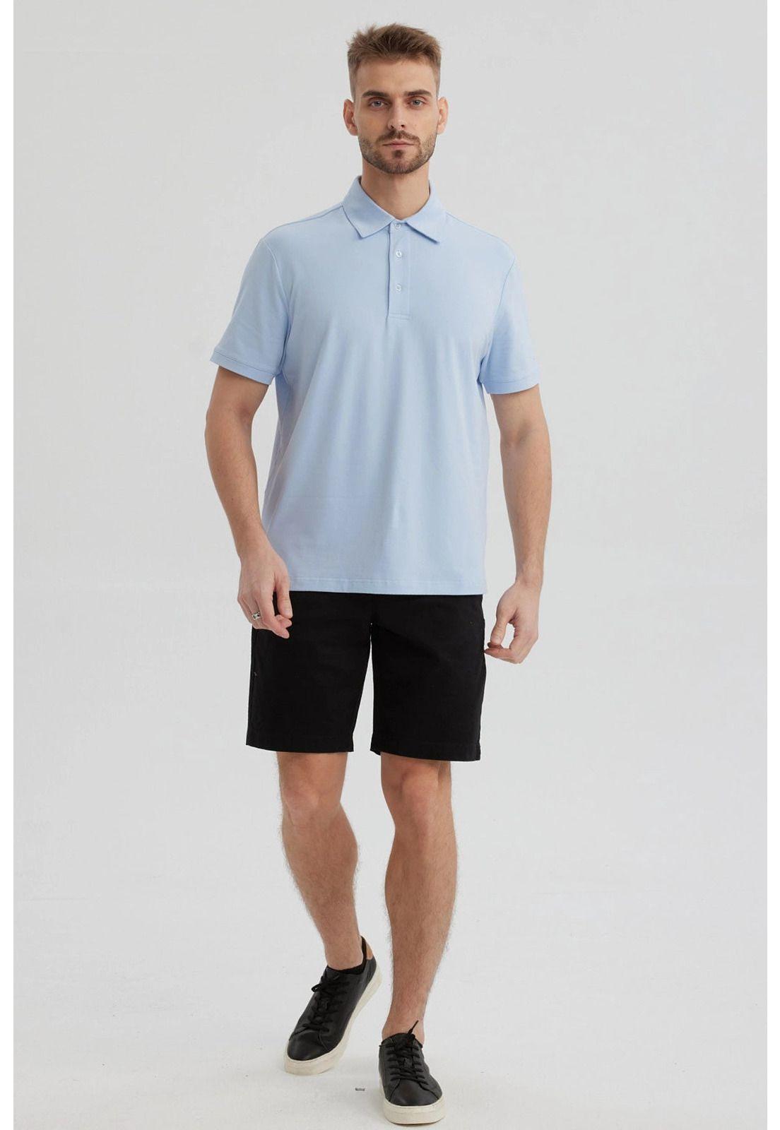 Polera Hombre Slim Cuello Camisero Celeste-3