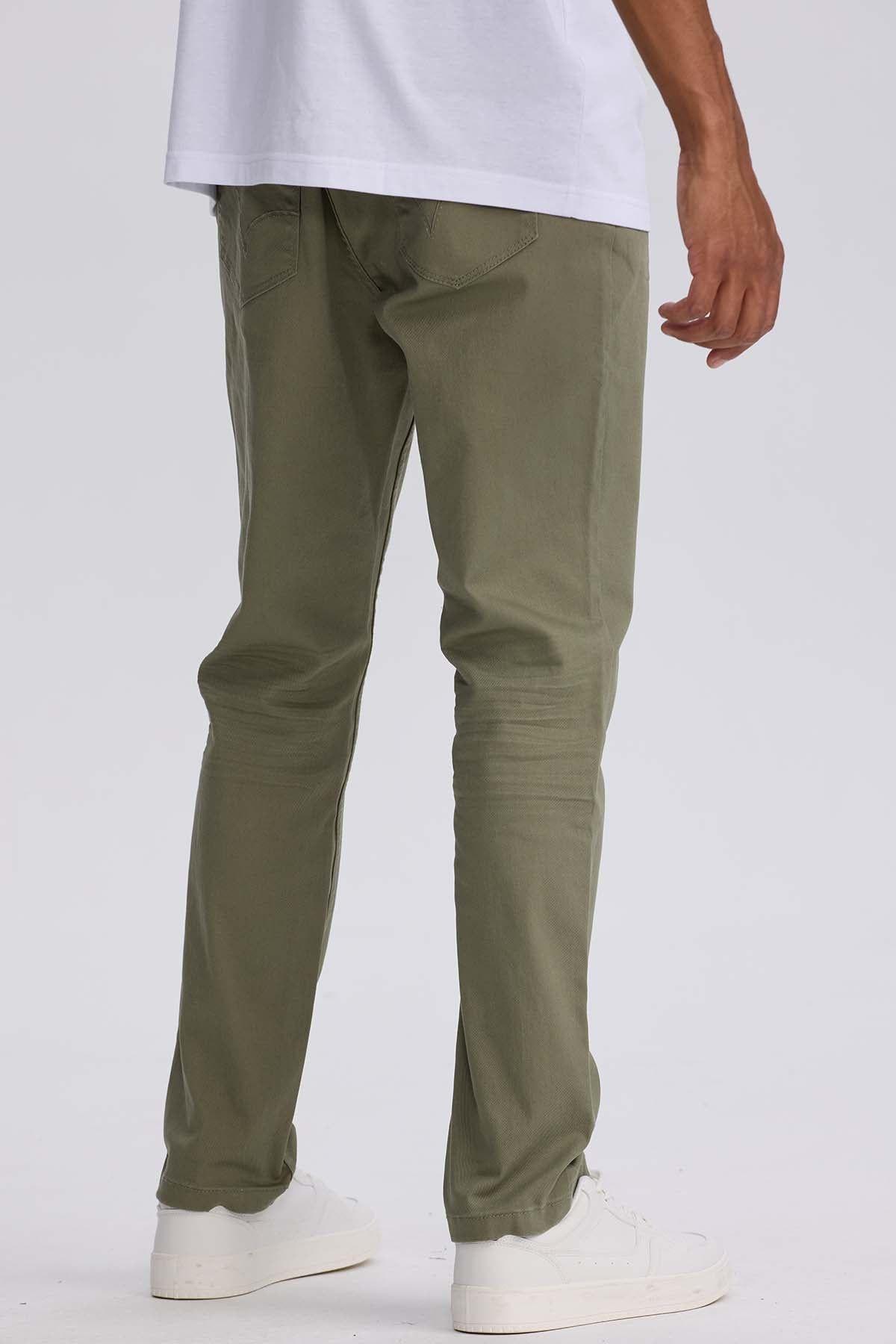 Jeans Hombre Slim Color Verde Militar-2