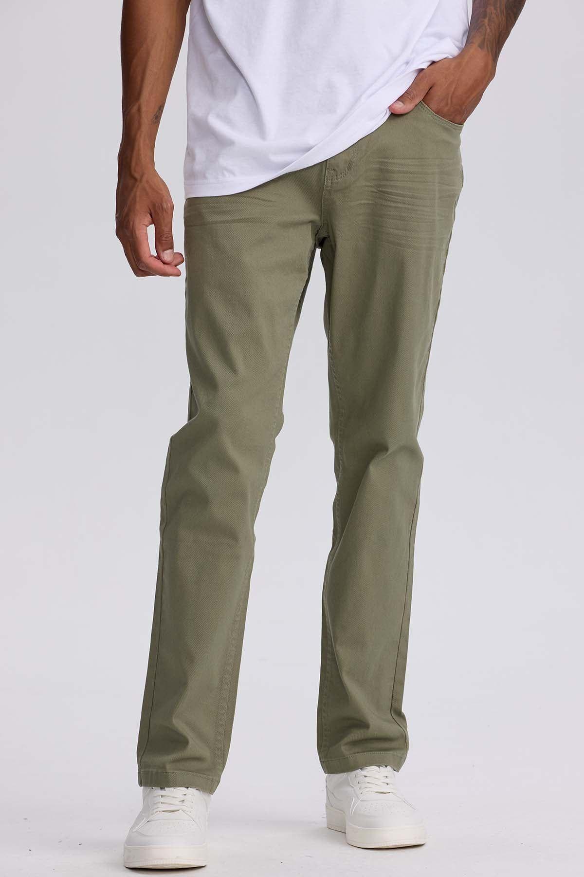 Jeans Hombre Slim Color Verde Militar-0