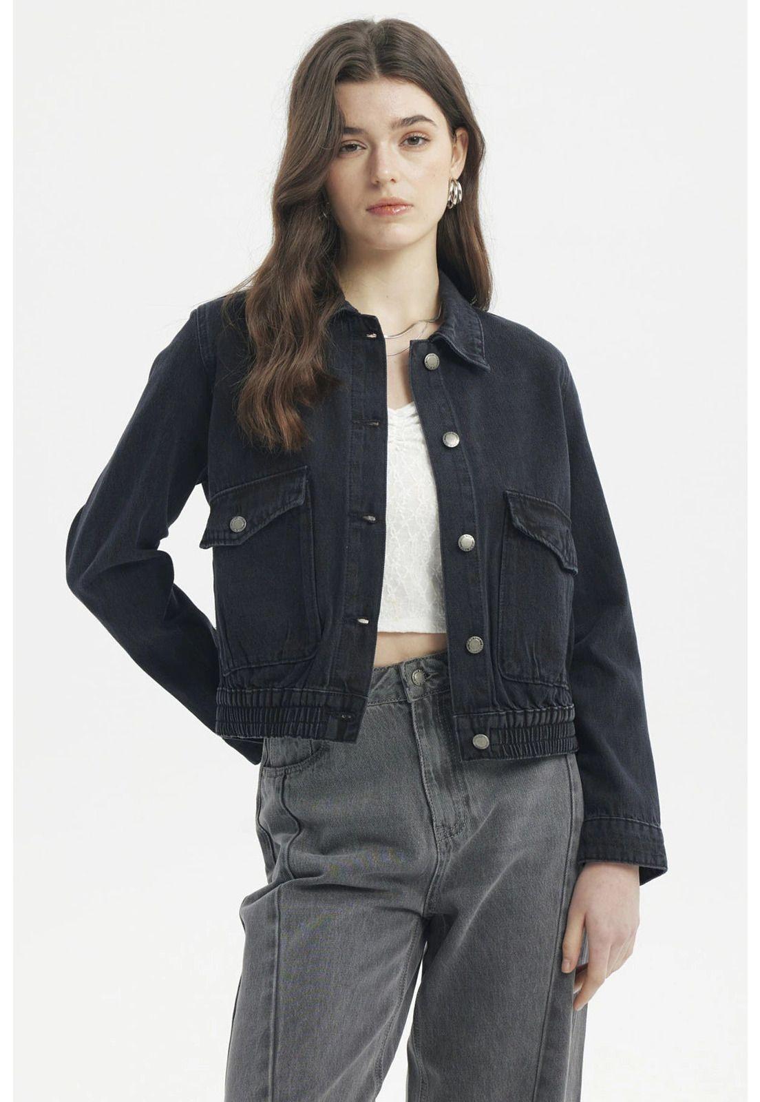 Chaqueta Mujer Cuello Camisero Negro-0