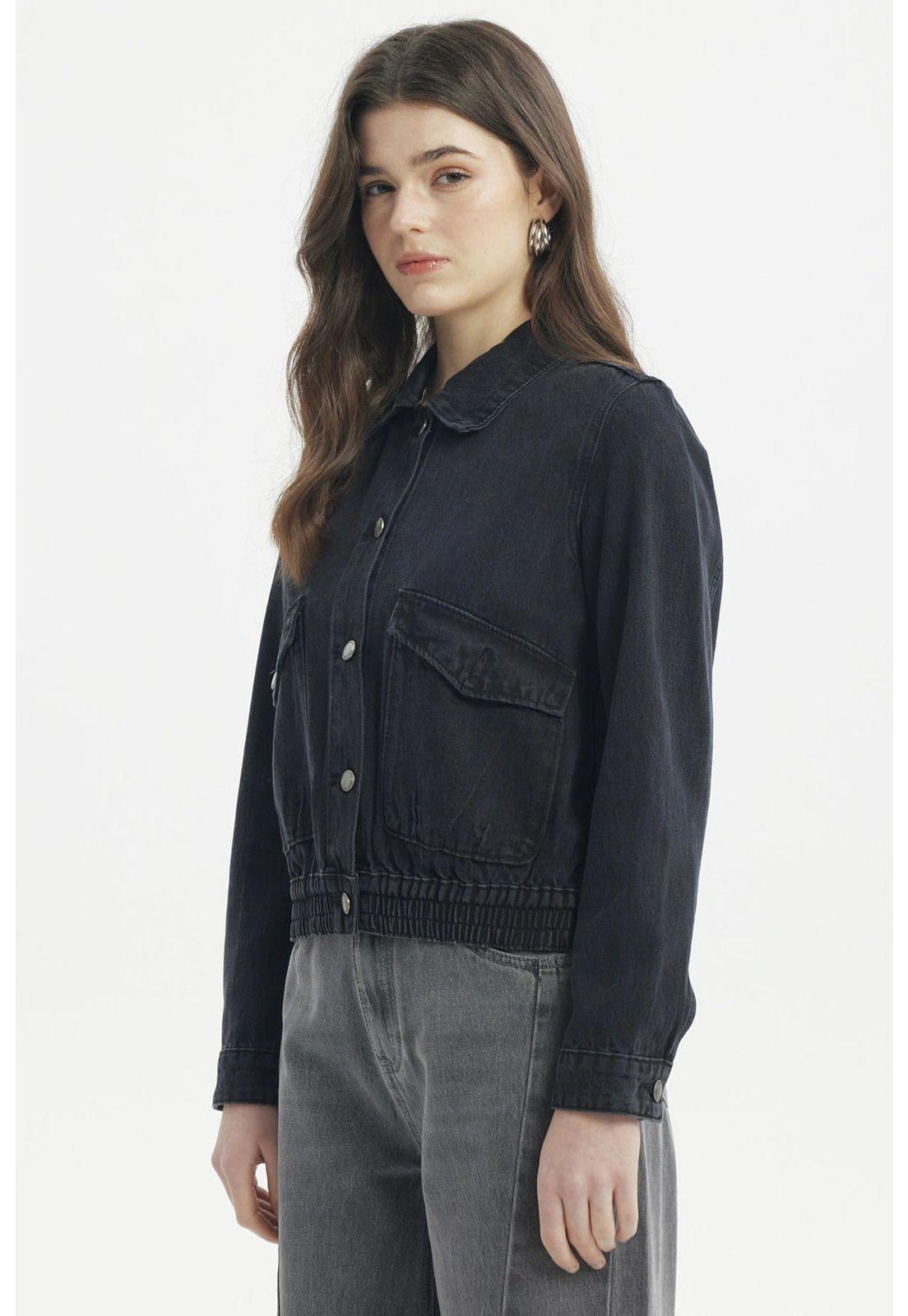 Chaqueta Mujer Cuello Camisero Negro-1