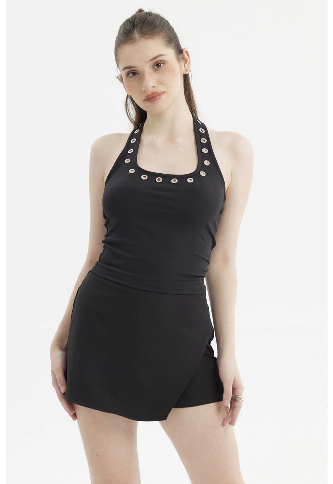Polera Mujer Cuello Halter Negro- ll-0