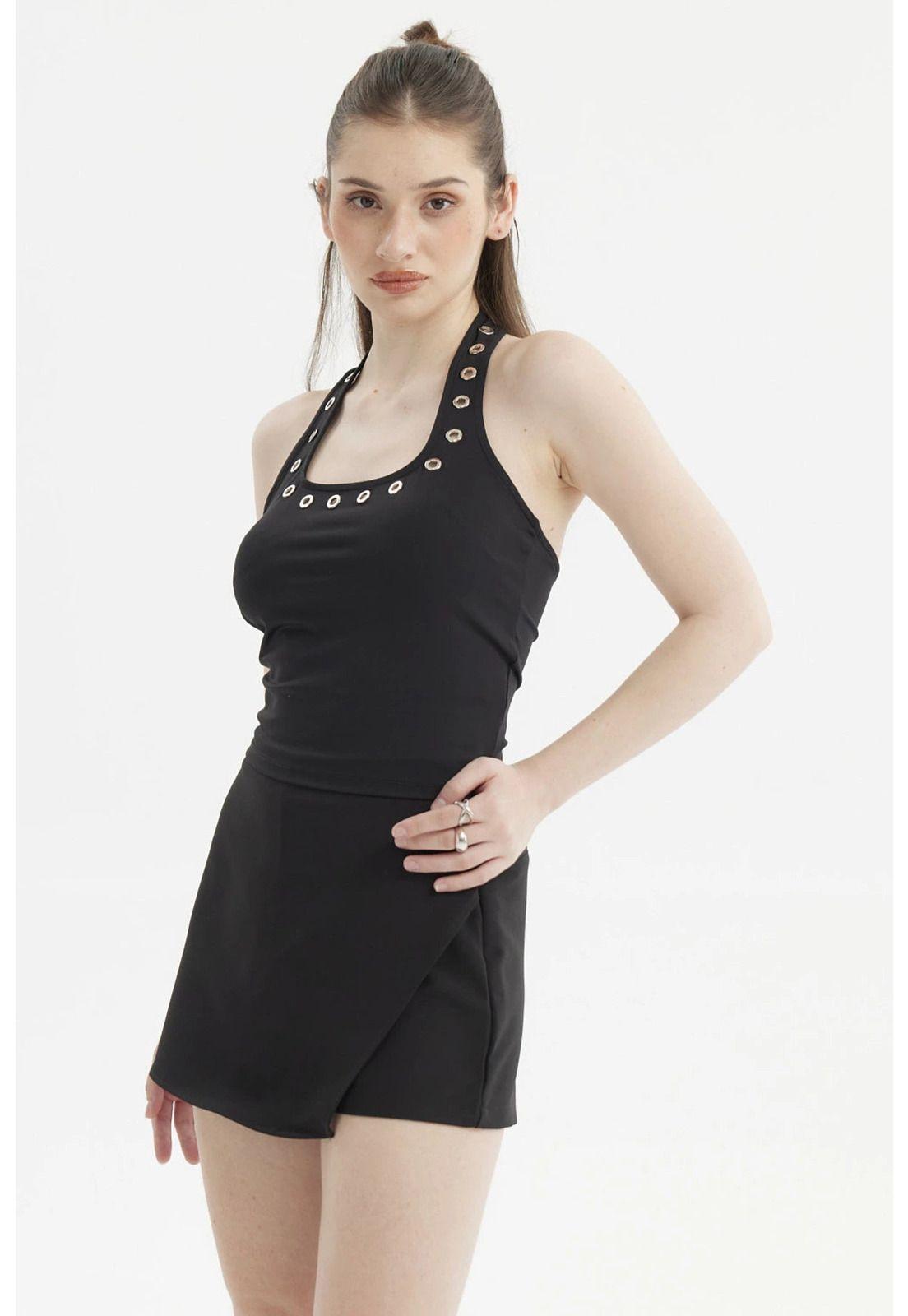 Polera Mujer Cuello Halter Negro- ll-1