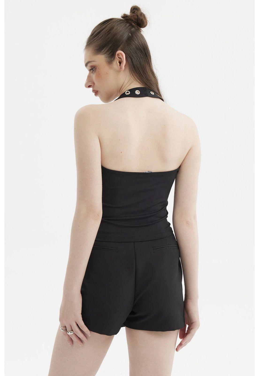 Polera Mujer Cuello Halter Negro- ll-2