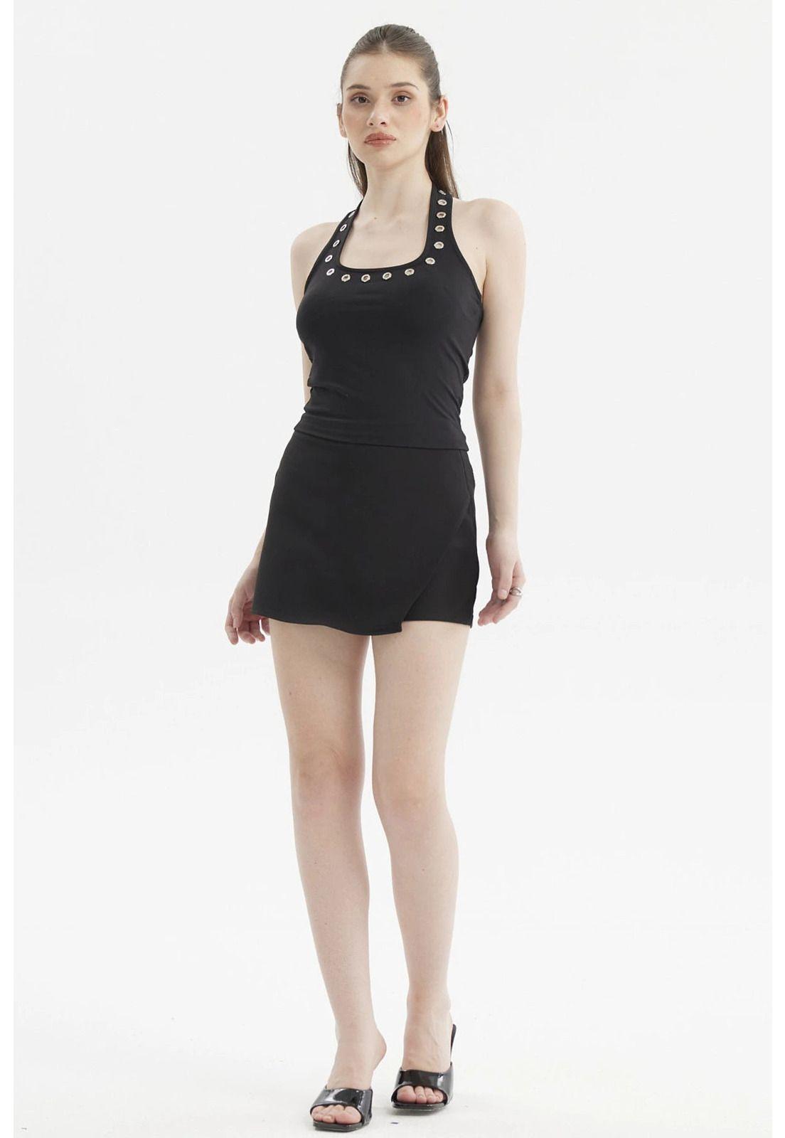 Polera Mujer Cuello Halter Negro- ll-3