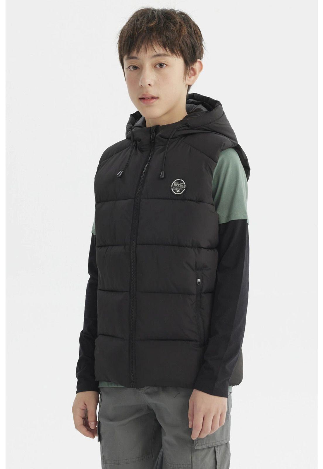 Parka Niño Gorro Acolchado Negro-1