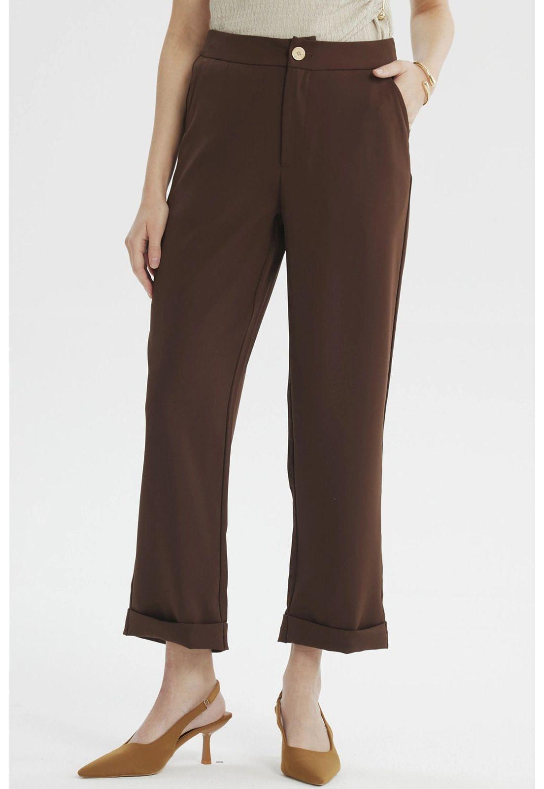 Pantalón Mujer Sastrero Dobladillo Basta Café-0