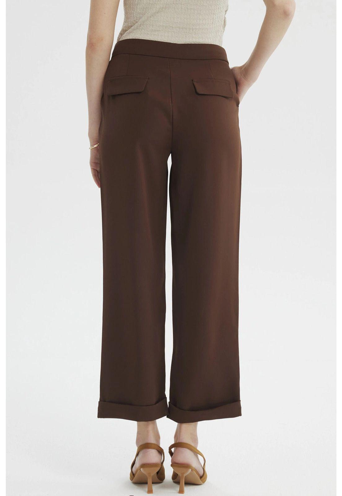 Pantalón Mujer Sastrero Dobladillo Basta Café-2