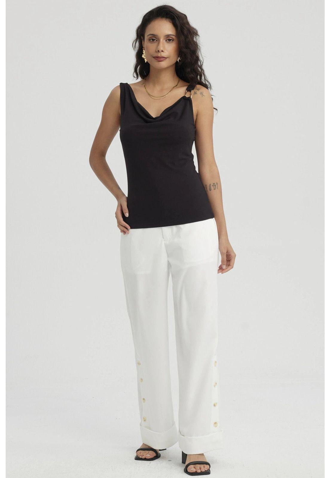 Polera Mujer Drapeado Aplicación Negro-2