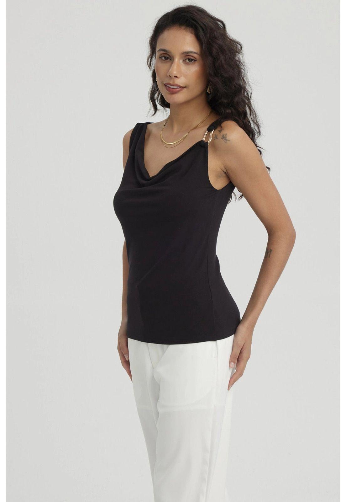 Polera Mujer Drapeado Aplicación Negro-5