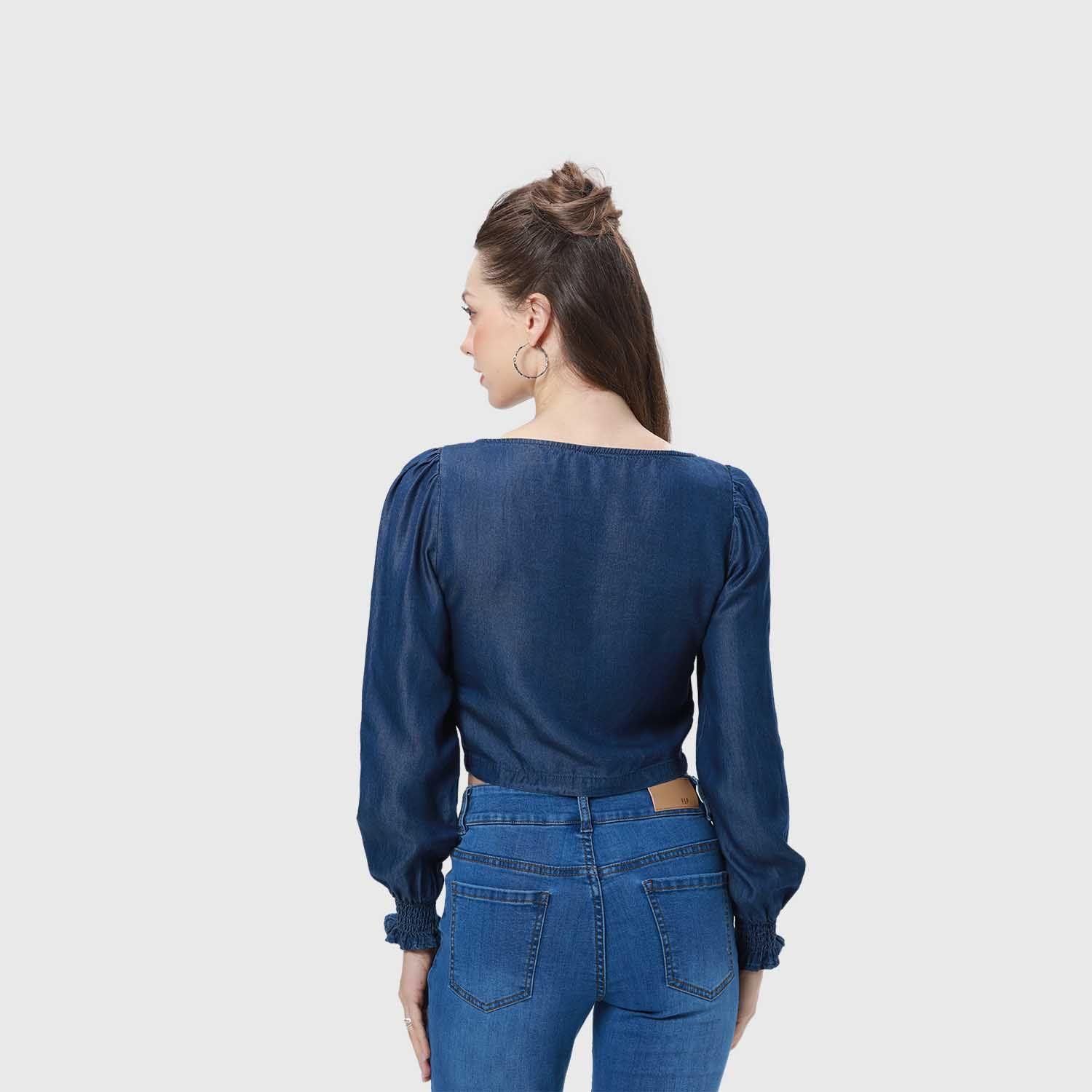 Blusa Mujer Escote Corazón Azul Oscuro-2
