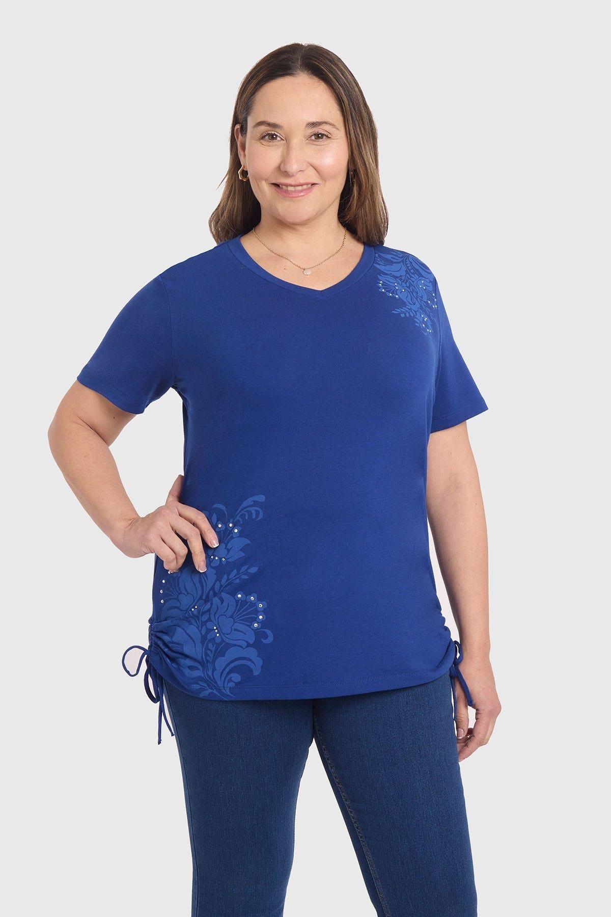 Polera Mujer Print & Strass Azul-0