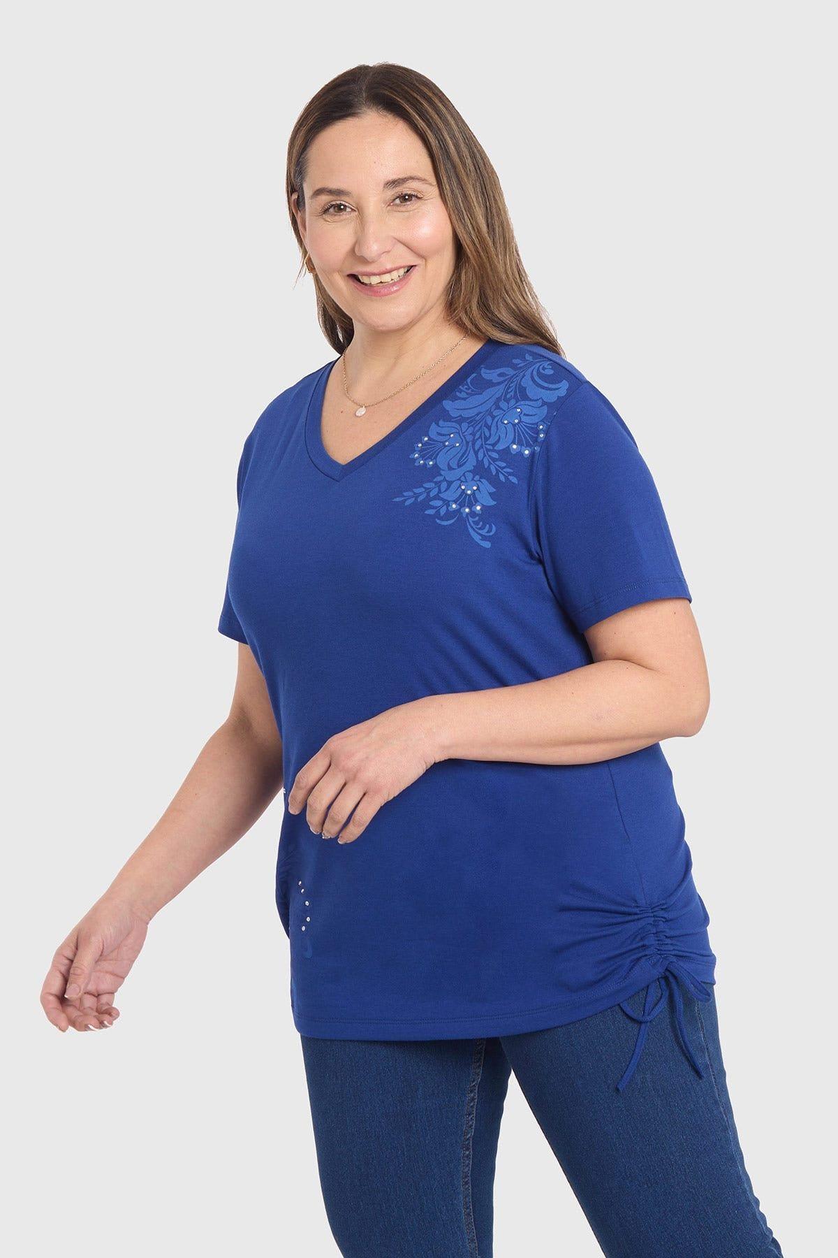 Polera Mujer Print & Strass Azul-1