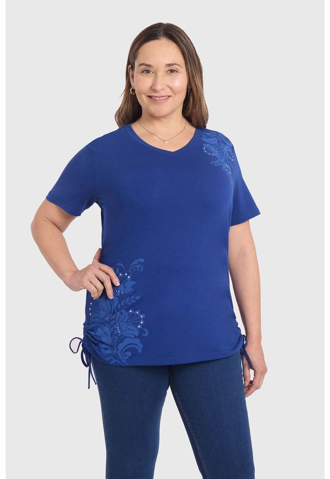 Polera Mujer Print & Strass Azul-0