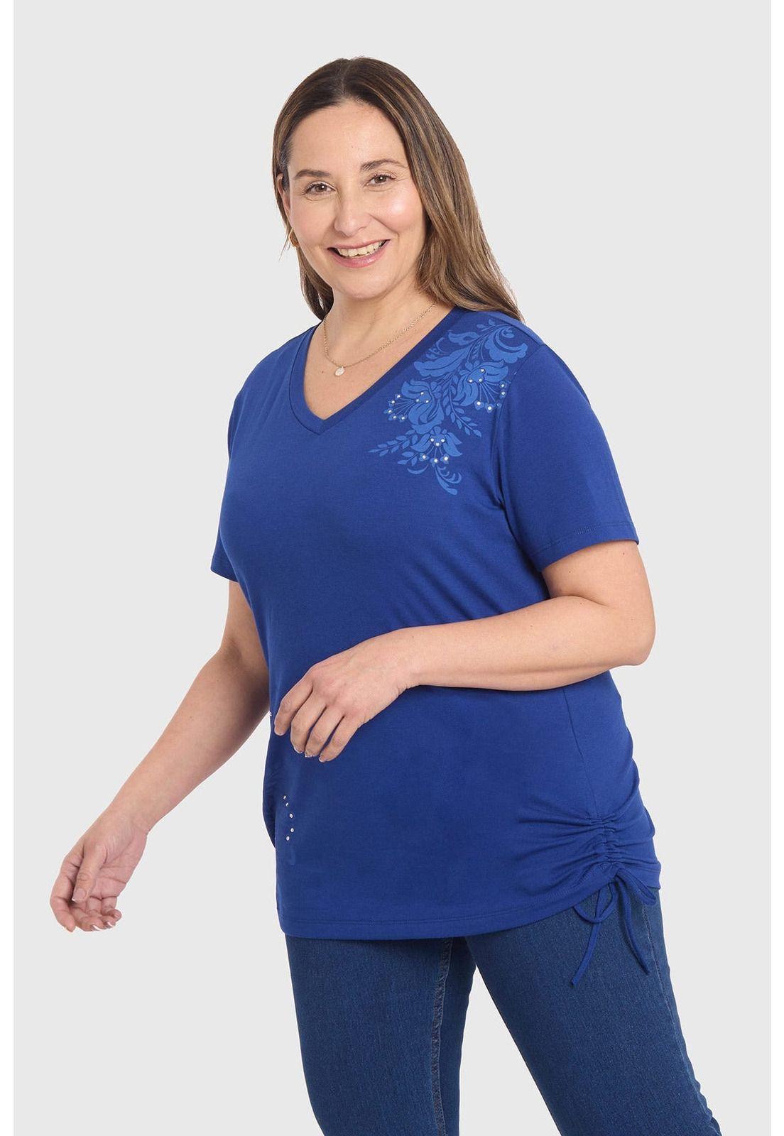 Polera Mujer Print & Strass Azul-1