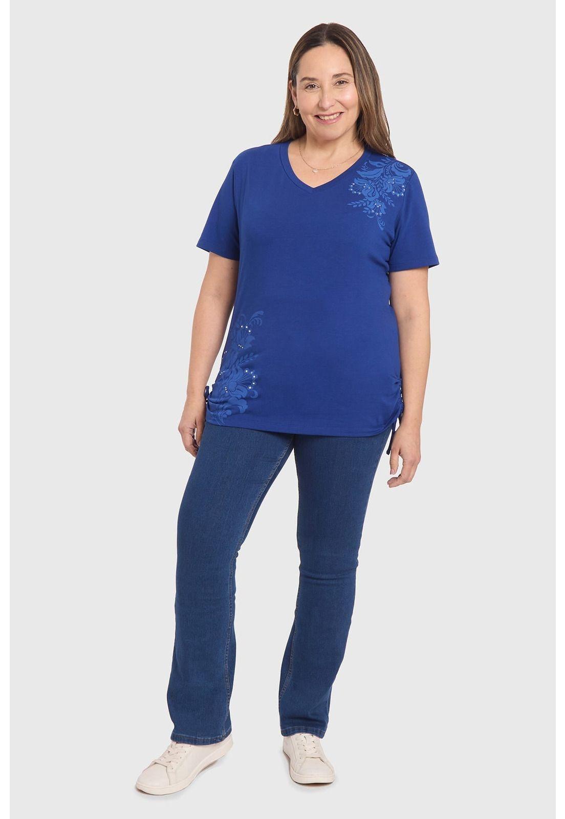 Polera Mujer Print & Strass Azul-3