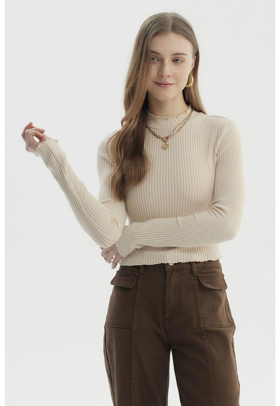 Polera Mujer Basic Ajustado Beige-0