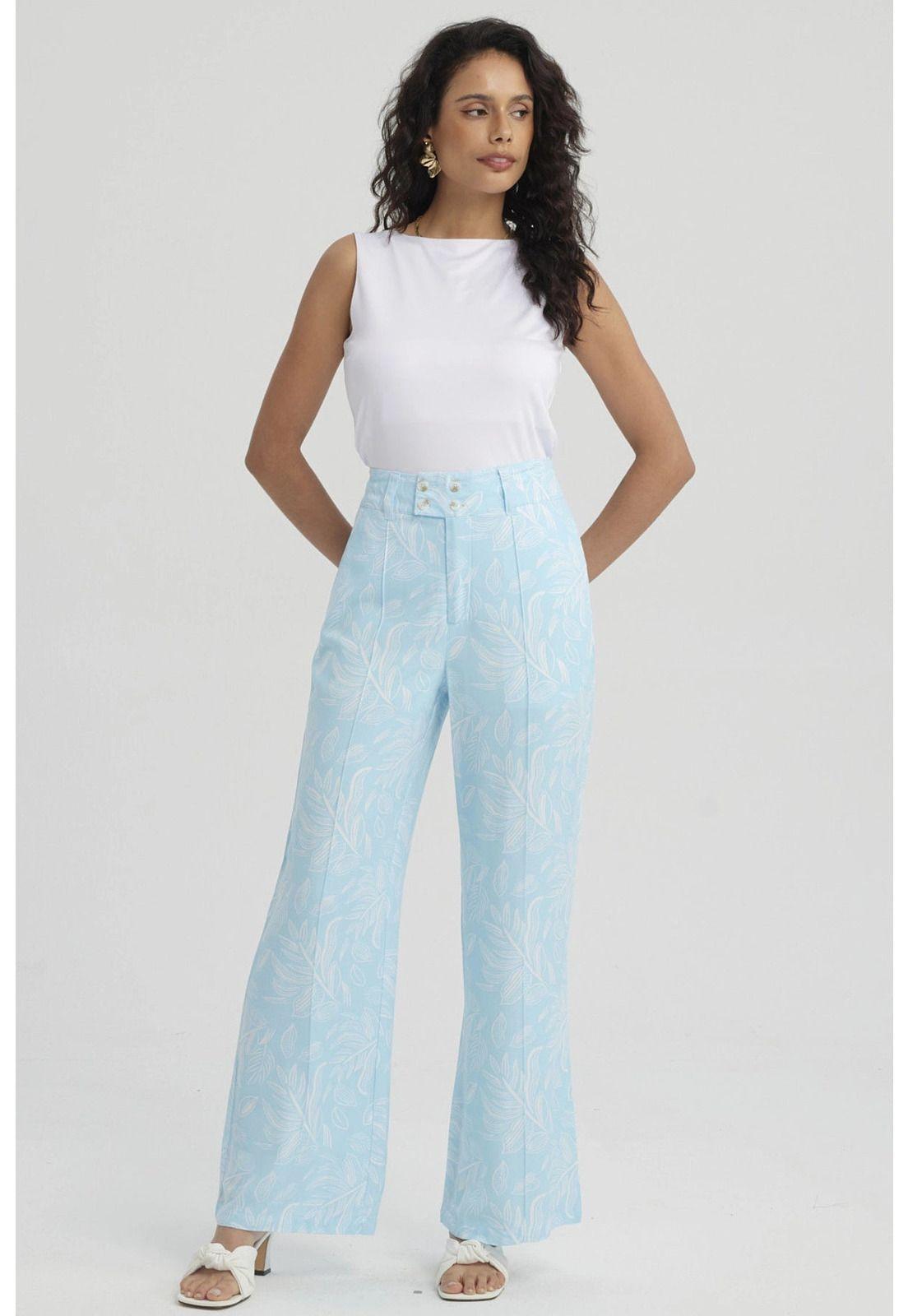 Pantalón Mujer Palazzo Pretina Ancha Aqua-3