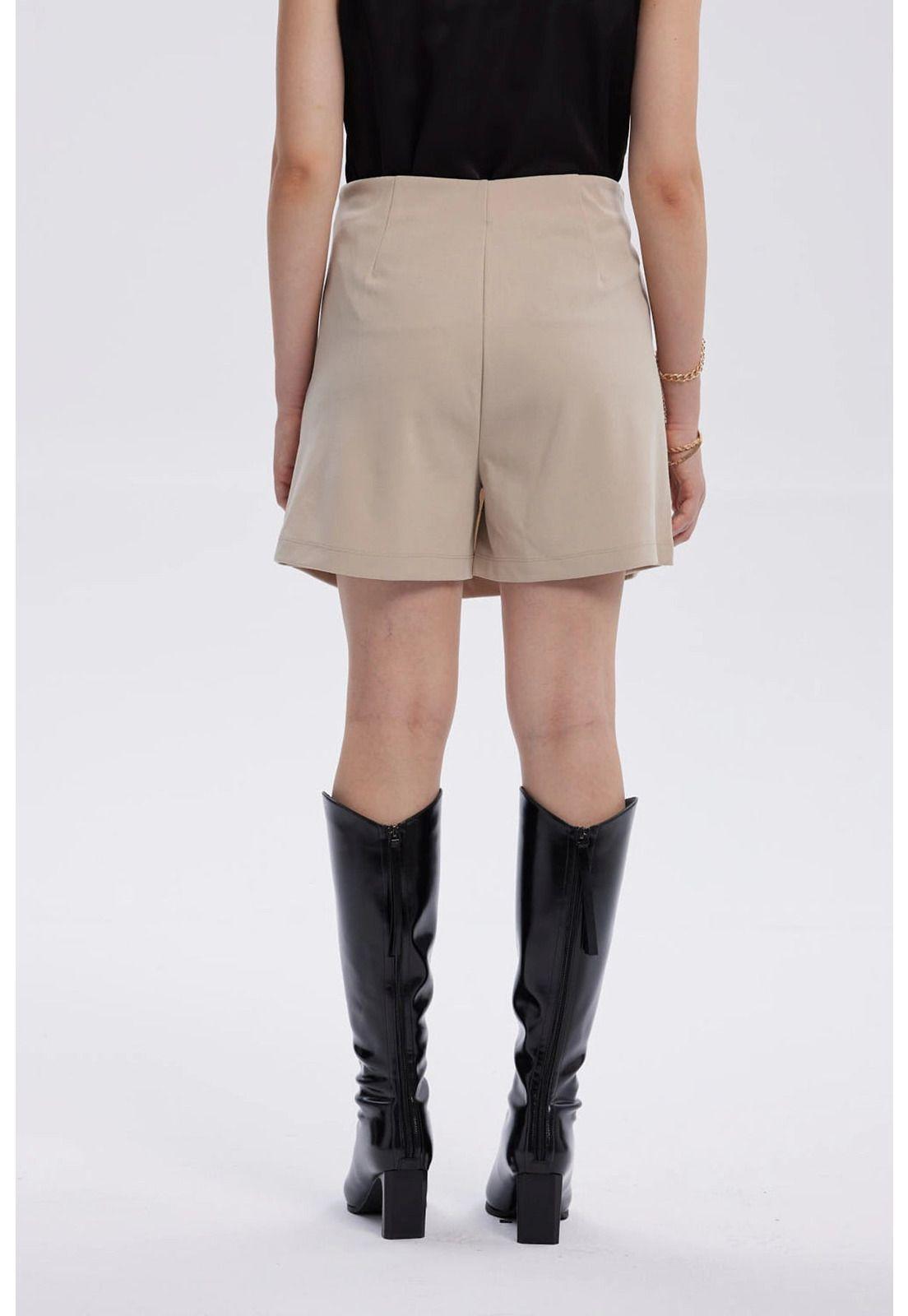 Falda Mujer Botones Costado Beige-2