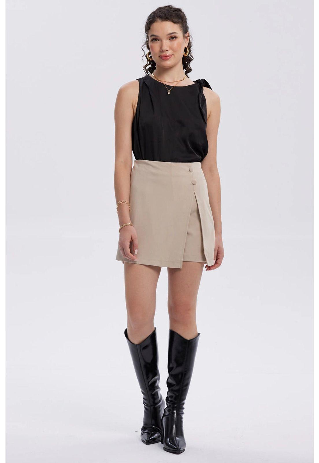 Falda Mujer Botones Costado Beige-3