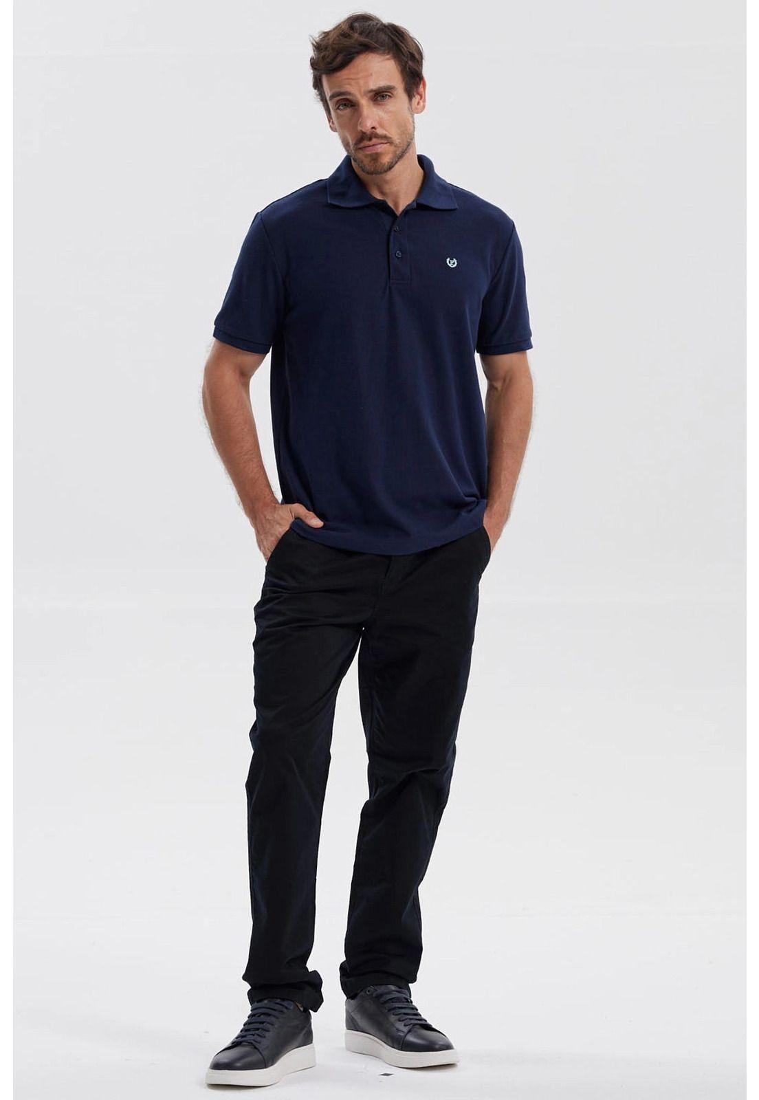 Polera Hombre Piqué Básica Lisa Azul Marino-3