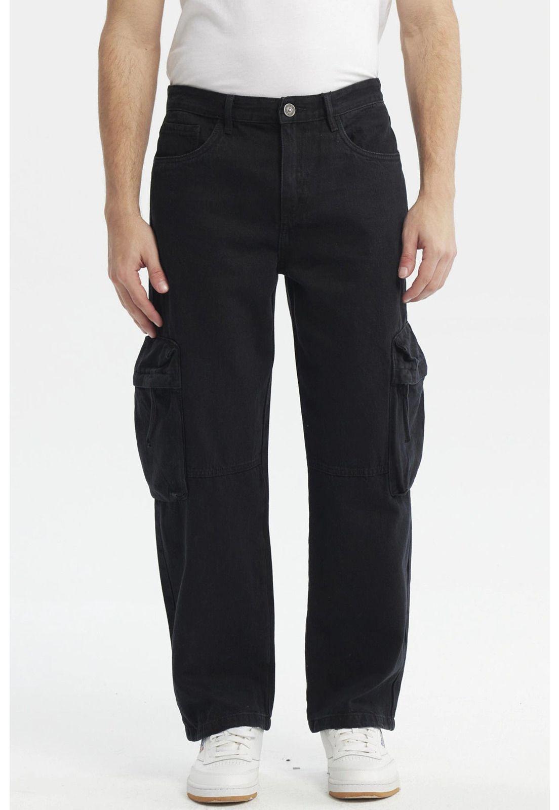 Jeans Hombre Baggy Multicargo Negro-0