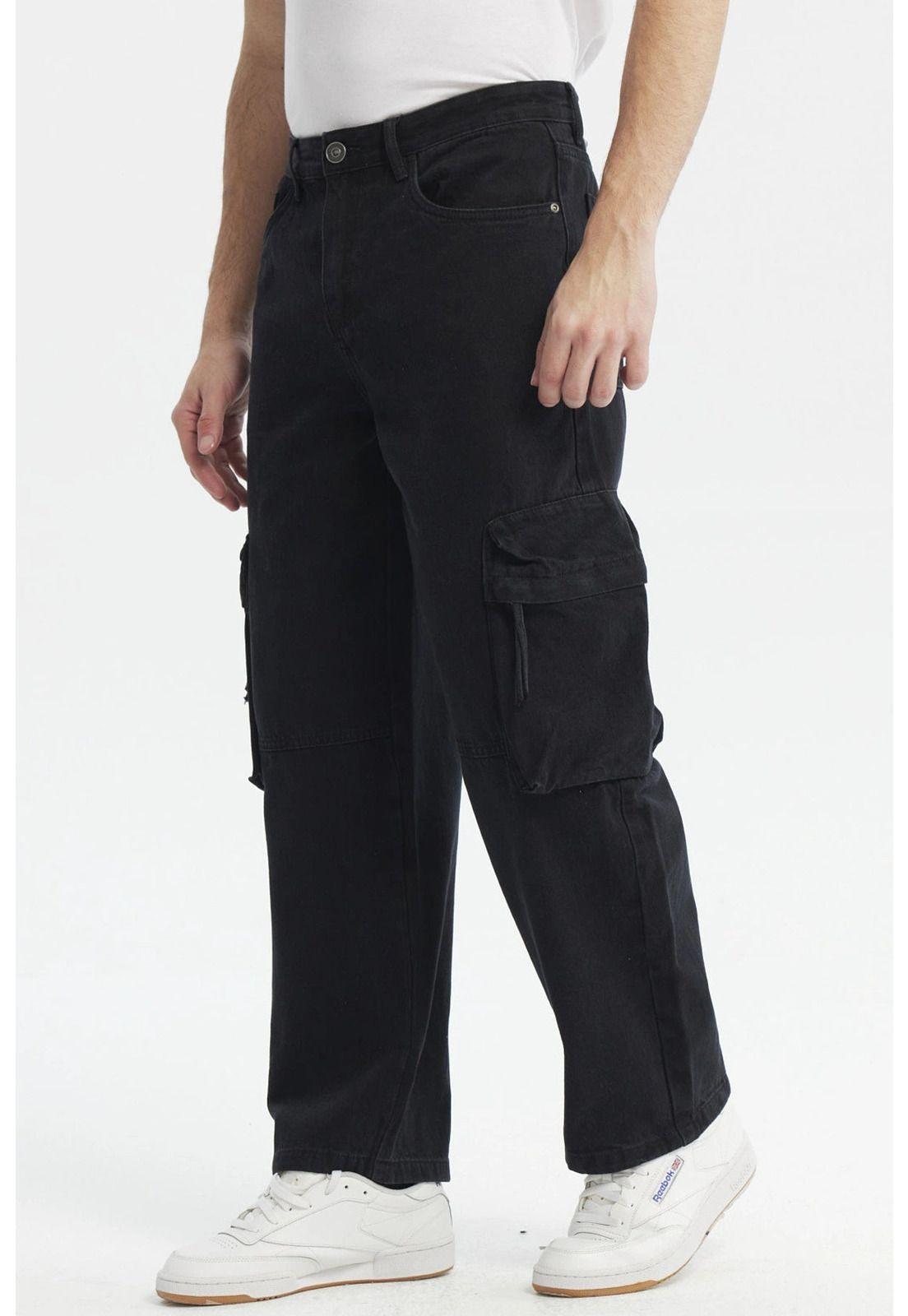 Jeans Hombre Baggy Multicargo Negro-1