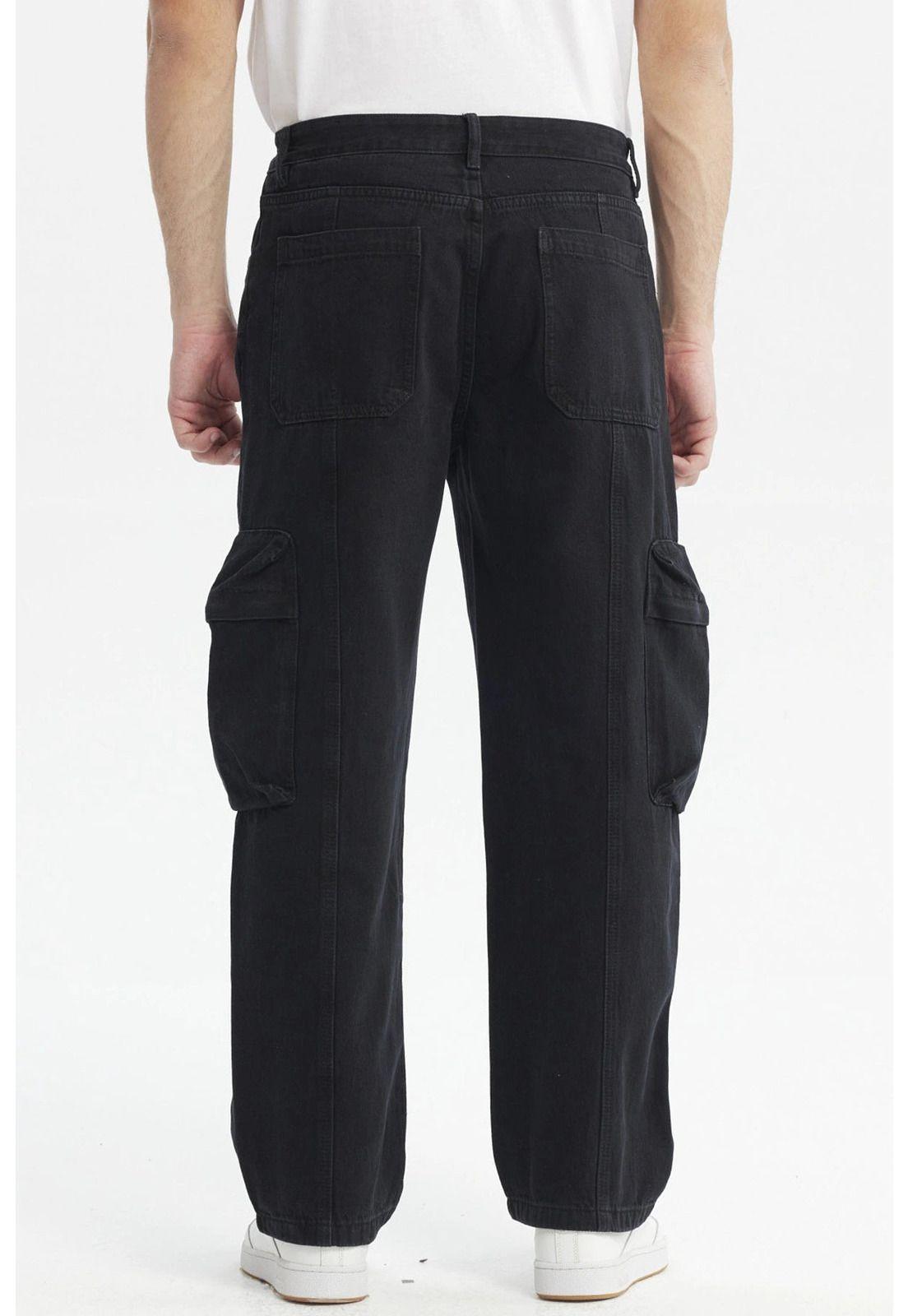 Jeans Hombre Baggy Multicargo Negro-2
