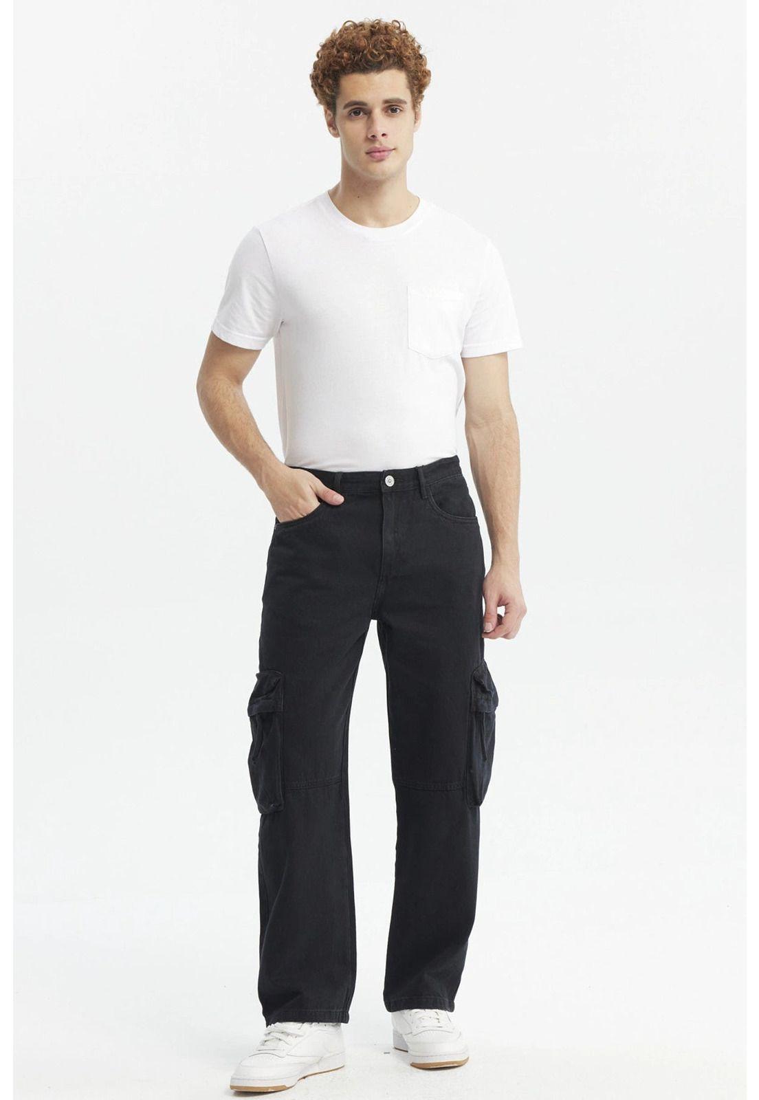Jeans Hombre Baggy Multicargo Negro-3
