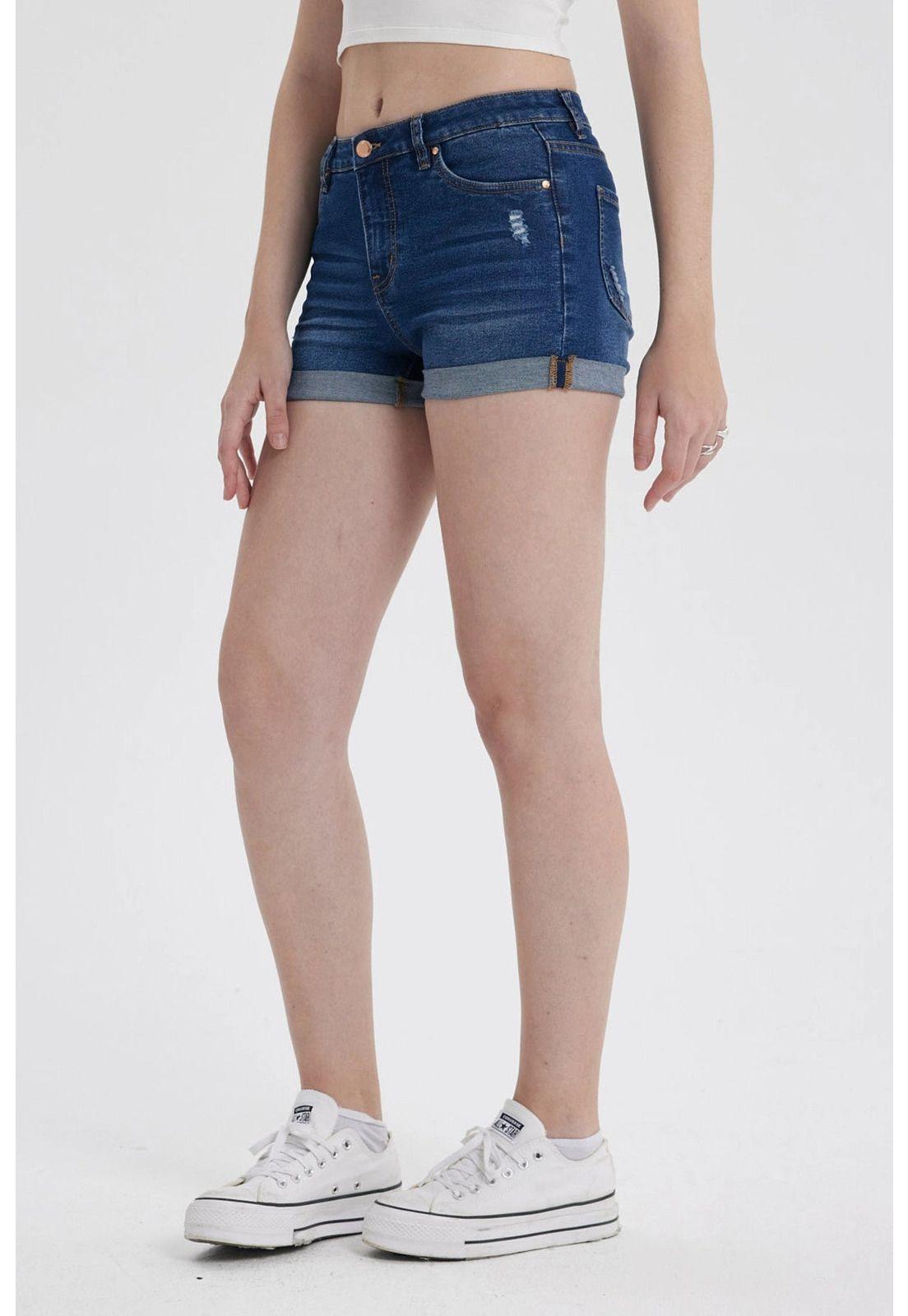 Short Mujer Roll Up Tiro Alto Azul-1